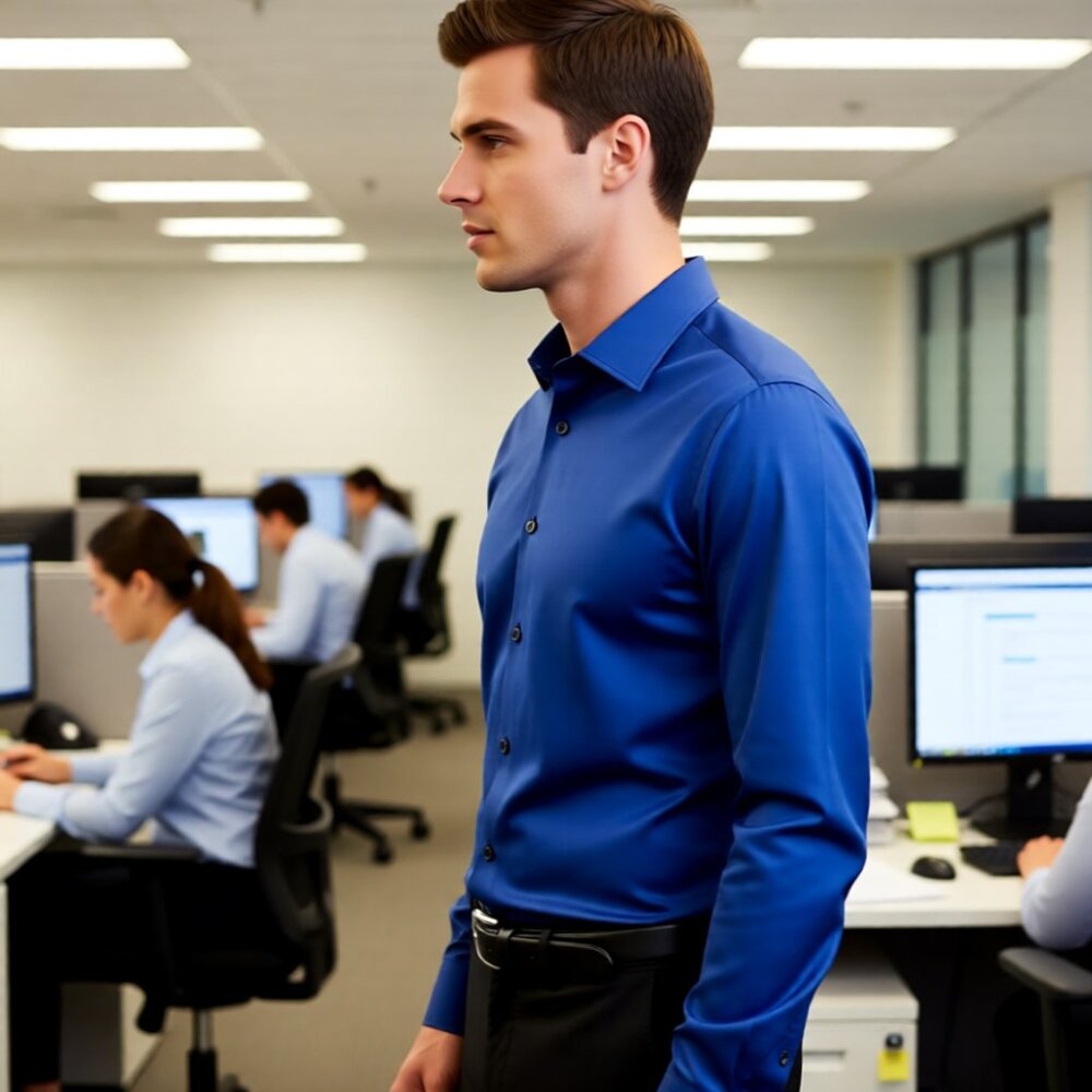George - Men’s Blue Long-Sleeve Dress Shirt | Professional Classic Fit Workwear - Picture 4 of 4